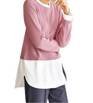 BELLUNA（ベルーナ）の「杢調素材シャツレイヤード風チュニック（チュニック）」｜ピンク