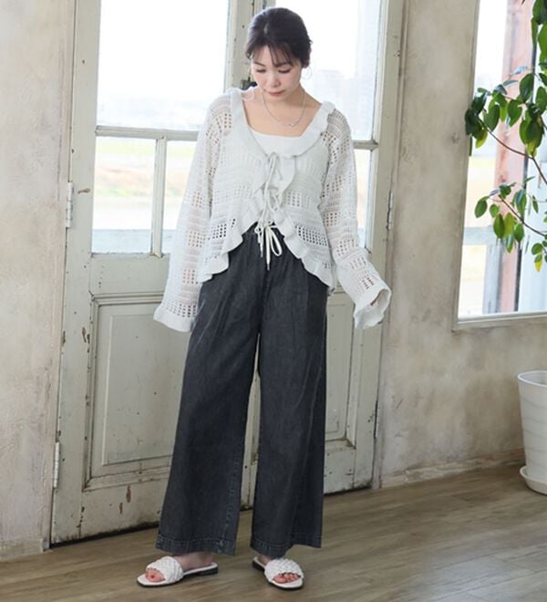A HAPPY MARILYN（アハッピーマリリン）の「【大きいサイズ】【Ｍ～８Ｌ／選べる丈】楽して叶う！イージーデニムワイドパンツ（ワイドパンツ・ガウチョ）」｜詳細画像