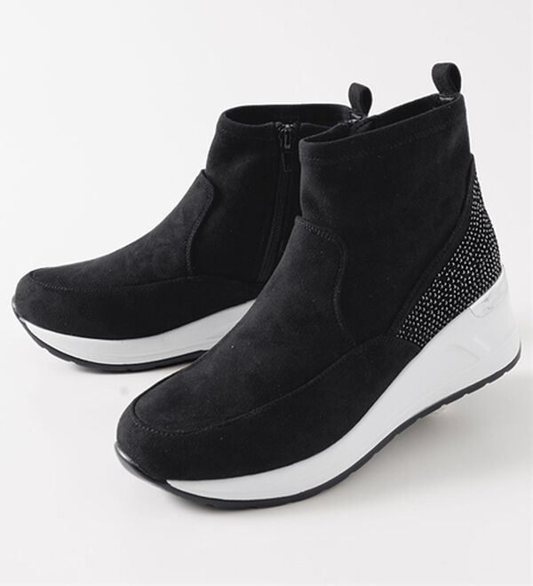 BELLUNA（ベルーナ）の「４Ｅ厚底ビジュー使いストレッチブーツ（ブーツ）」｜ブラック