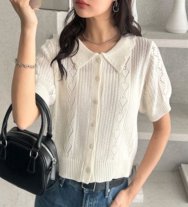 GeeRA（ジーラ）の「透かし編みポロ衿ニット（ニット・セーター）」｜詳細画像