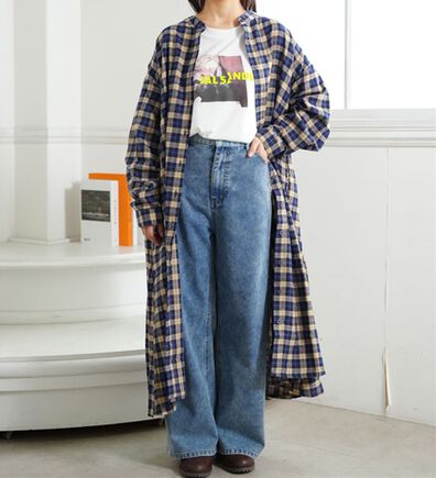 A HAPPY MARILYN（アハッピーマリリン）の「【ＬＬ～８Ｌ】フランネル チェック 細魅せ シャツワンピース（シャツワンピース）」