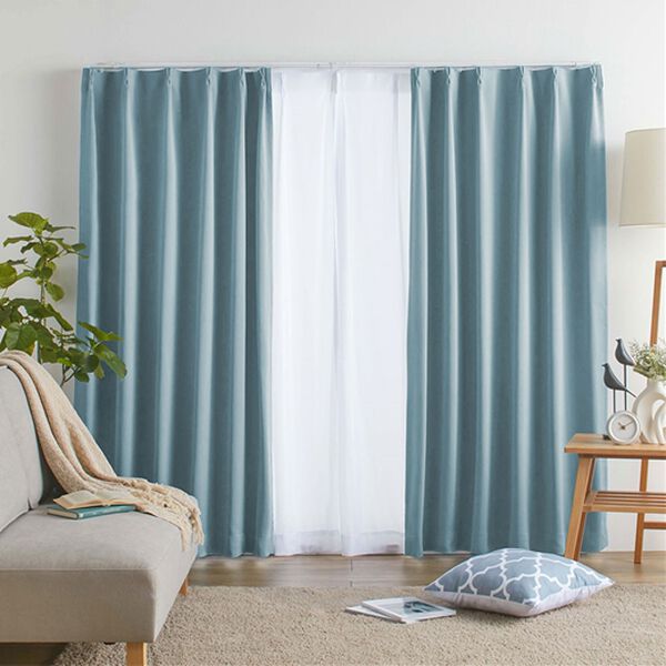 iellio（イエリオ）の「１・２級遮光＆断熱保温＆ＵＶ見えにくいレース付カーテンセット＜４枚組・遮光１級・洗える・無地＞（ドレープカーテン）」｜ブルーグレー（Ｌｕｎｅ）