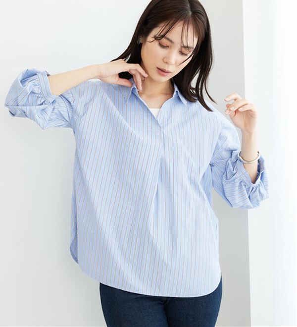 BELLUNA（ベルーナ）の「【新色追加】袖タックデザインスキッパーシャツ（シャツ）」｜詳細画像