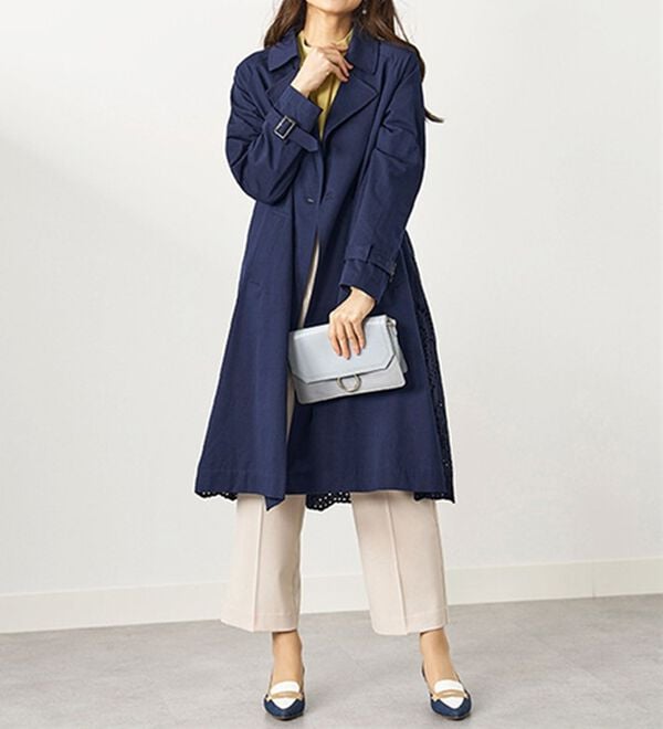 AMERI トレンチコート デニム コート レース アウター バックレース 人気 バックレースデザイン華やぎトレンチコート - ベルーナ【公式】