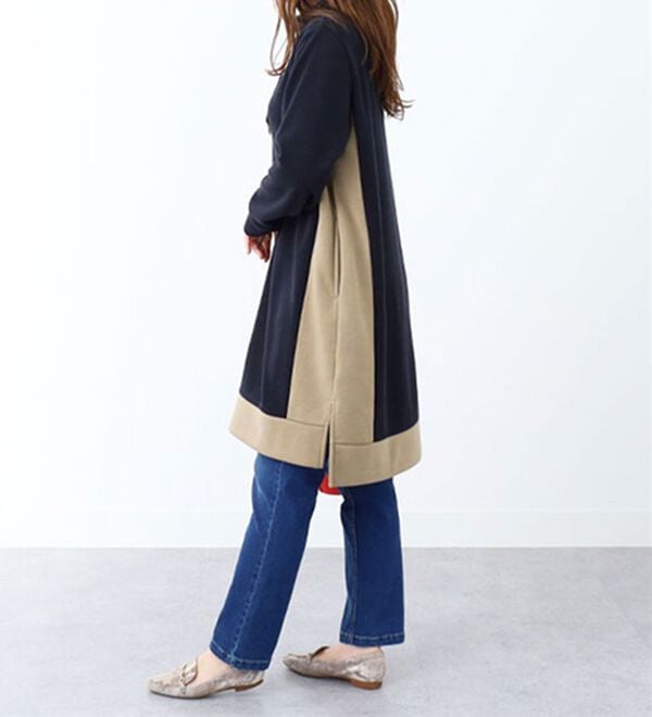 BELLUNA（ベルーナ）の「配色デザインワイドネックワンピース（ドッキングワンピース）」｜詳細画像