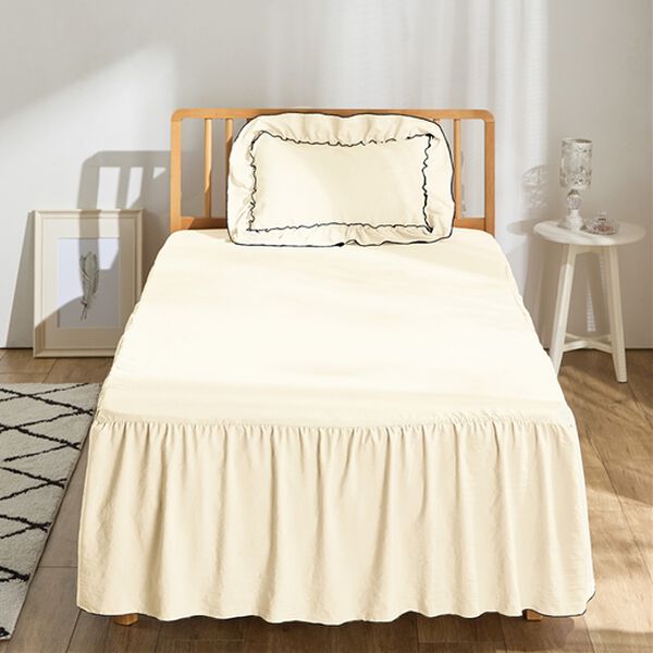 iellio（イエリオ）の「大人かわいいダブルフリル付布団カバーリング＜掛け布団カバー・ボックスシーツ・枕カバー・ずれにくい・オールシーズン・淡色＞（敷布団カバー・シーツ）」｜詳細画像