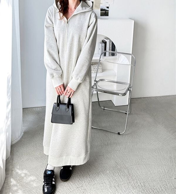 GeeRA（ジーラ）の「【あったか裏起毛】ハーフジップパーカーワンピース（カットソーワンピース）」｜詳細画像