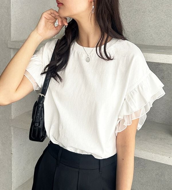 GeeRA（ジーラ）の「接触冷感袖フリルカットソー（カットソー）」｜詳細画像