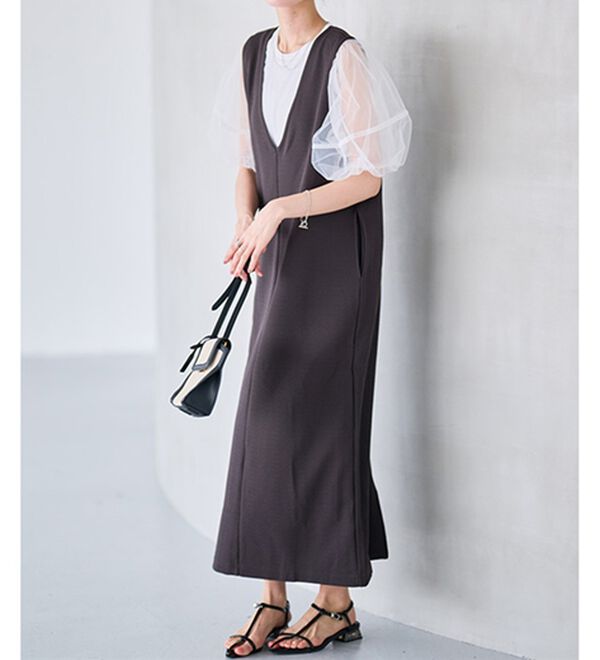 RANAN（ラナン）の「【ひんやり】チュールレイヤードパフスリーブTシャツ（カットソー）」｜詳細画像