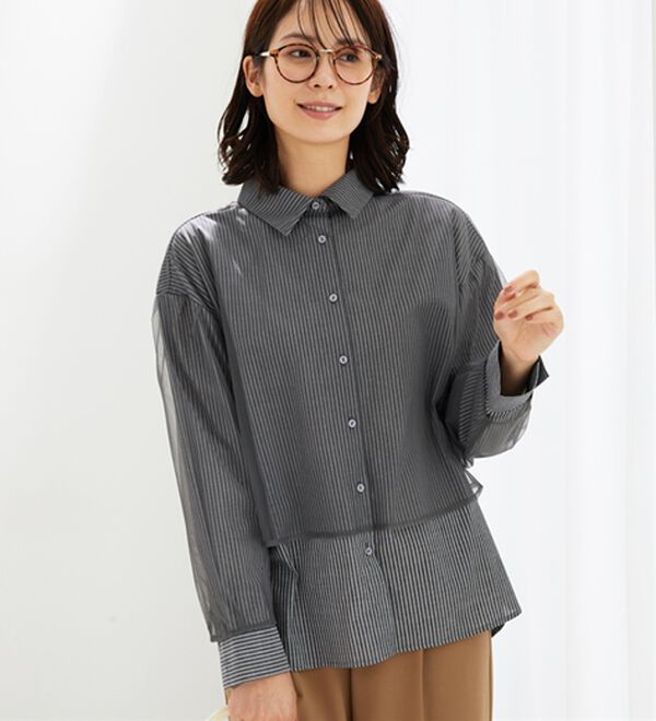 BELLUNA（ベルーナ）の「華やぎチュール重ねシャツブラウス（ブラウス）」｜詳細画像