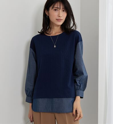 BELLUNA（ベルーナ）の「ケーブル&times;デニム切替チュニック（チュニック）」