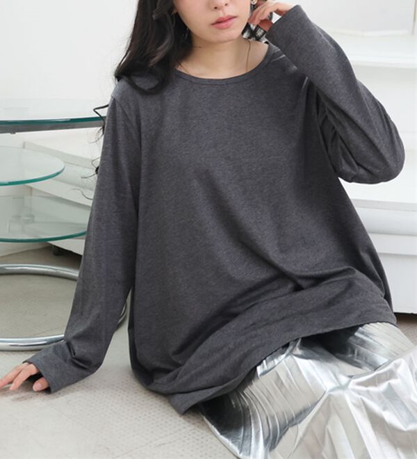 A HAPPY MARILYN（アハッピーマリリン）の「【Ｍ～８Ｌ】長袖・七分袖・半袖 コクーン シルエット チュニック（チュニック）」｜杢ダークチャコール