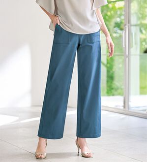 BELLUNA（ベルーナ）の「ひんやり綿混ハイパー美脚ストレッチワイドパンツ（フルレングスパンツ）」｜デニム調