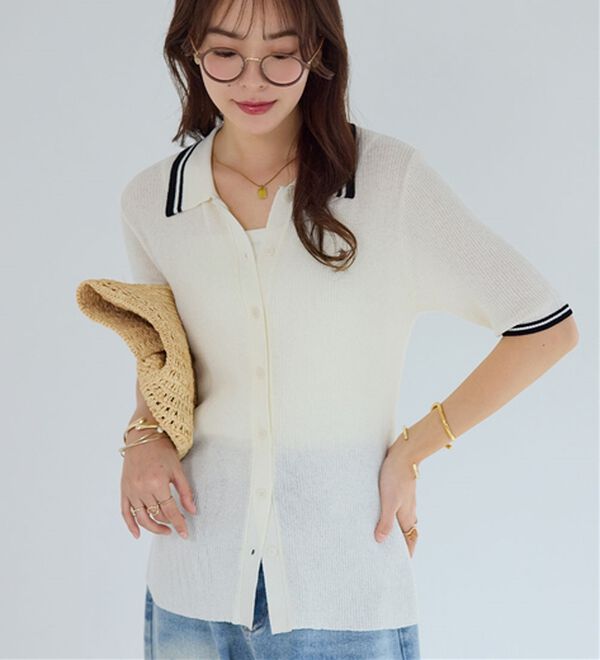 Viola e Viola（ヴィオラ エ ヴィオラ）の「アソートシアーリブニットポロシャツ（ポロシャツ）」｜詳細画像