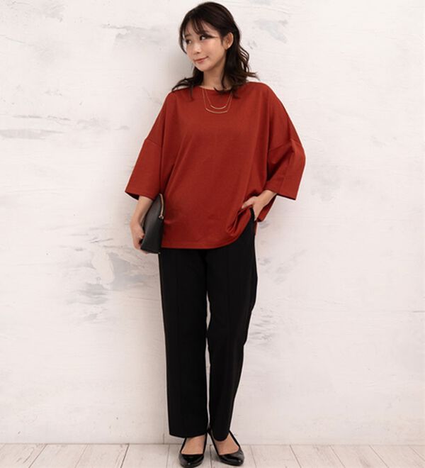 A HAPPY MARILYN（アハッピーマリリン）の「【Ｌ～６Ｌ／選べる袖丈】大人の今どきベーシック！ポンチ素材トップス（Tシャツ）」｜詳細画像