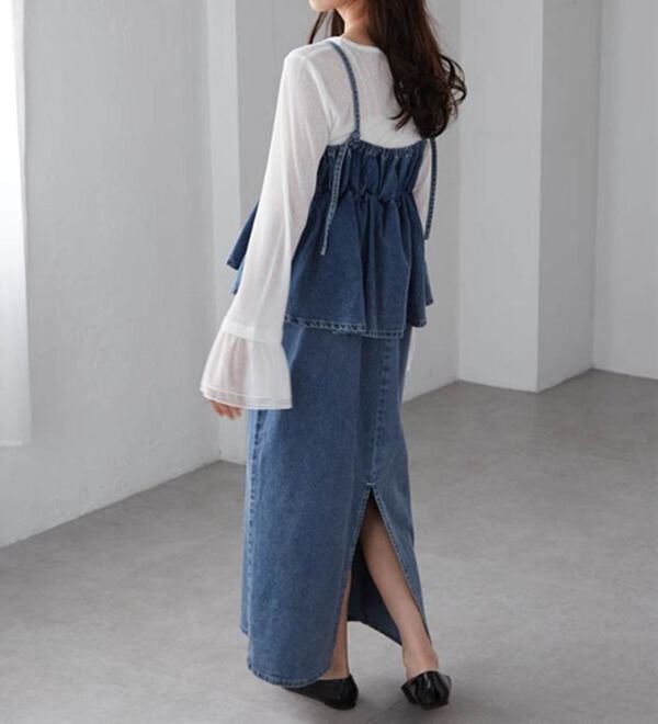 RANAN（ラナン）の「デニムペプラムキャミワンピース（ロングワンピース）」｜詳細画像