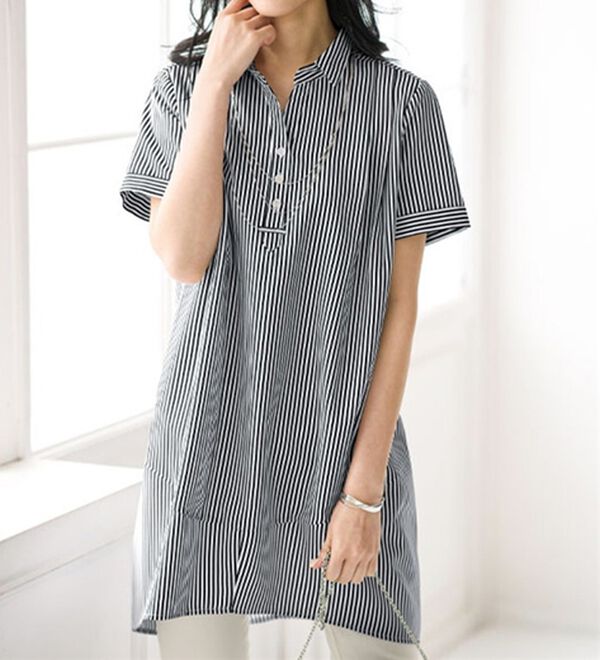 BELLUNA（ベルーナ）の「麻調ボタンデザインシャツチュニック（チュニック）」｜詳細画像