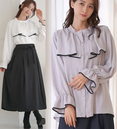 「【Ｌ～６Ｌ】【ＭａｒｉｌｙｎＳｗｅｅｔ】体型別フェミニン パイピングフリルブラウス（ブラウス）」