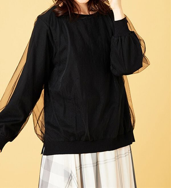 BELLUNA（ベルーナ）の「チュール重ねニットプルオーバー（ニット・セーター）」｜詳細画像