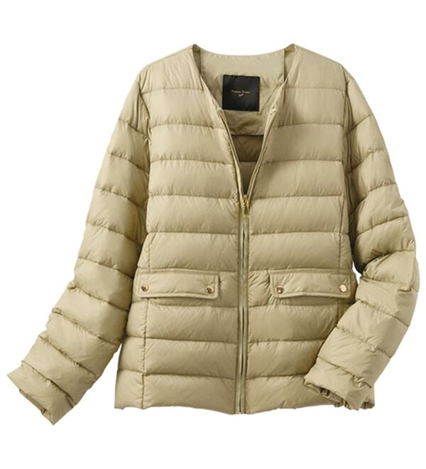 BELLUNA（ベルーナ）の「【ＦｕｗａｉｒＬｉｇｈｔ】ノーカラー軽量ダウンジャケット（ダウンコート・ジャケット・ベスト）」｜グレージュ