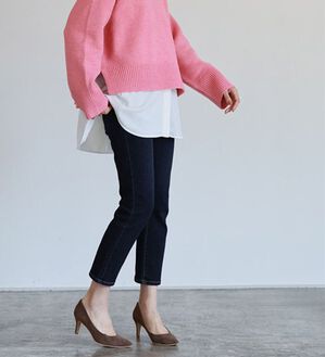 Pierrot（ピエロ）の「【ストレッチ素材】大人のためのゆるテーパードデニムパンツ（フルレングスパンツ）」｜ウォッシュ/ネイビー