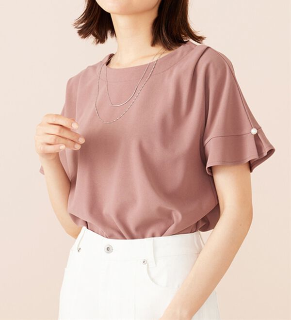 新品】JUSGLITTY 5分袖パールバーブラウス （JUSGLITTY（ジャス