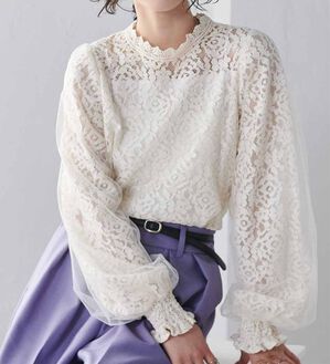 4577【美品】ダイアグラム　レースニットトップ キャンディスリーブ 花柄　黒 4577【美品】ダイアグラム レースニットトップ キャンディ