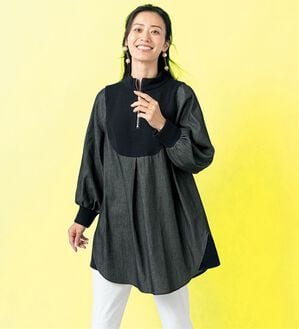 ルフラン（ルフラン）の「ニット&times;デニムのジップ使いチュニック（チュニック）」｜黒系