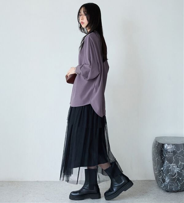 BELLUNA（ベルーナ）の「Ｔシャツ感覚なのにきちんとブラウス見え！カットジョーゼットプルオーバー（ブラウス）」｜詳細画像