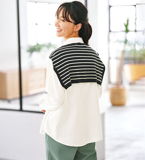 BELLUNA（ベルーナ）の「肩掛けニット&times;ビエラ起毛シャツ（シャツ）」｜詳細画像