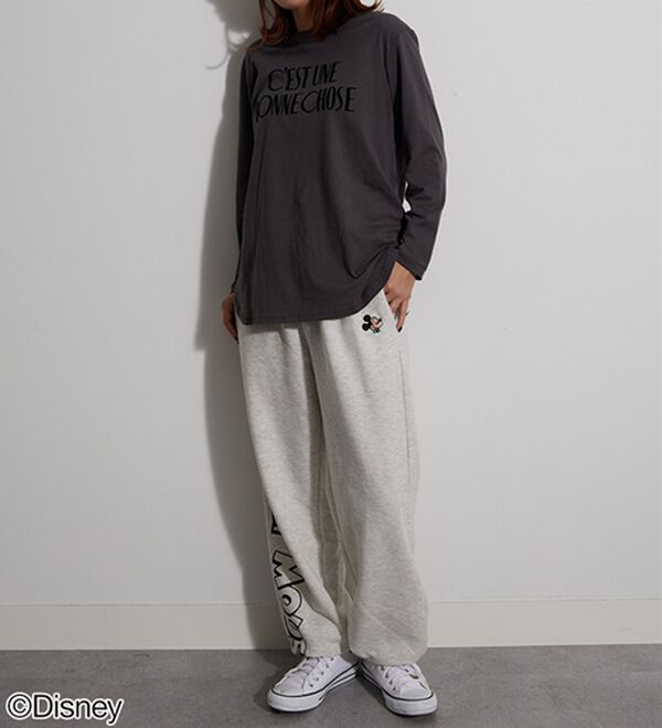 BELLUNA（ベルーナ）の「＜Ｄｉｓｎｅｙ＞【ミッキー】ロゴプリント裏起毛スウェットパンツ（ワイドパンツ・ガウチョ）」｜詳細画像