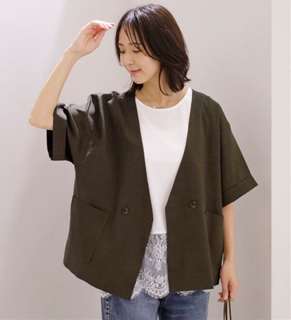 BELLUNA（ベルーナ）の「麻調素材ノーカラーダブルジャケット（その他ジャケット）」｜詳細画像