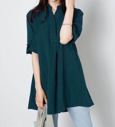 BELLUNA（ベルーナ）の「【接触冷感】麻調素材袖リボン使いシャツチュニック（チュニック）」