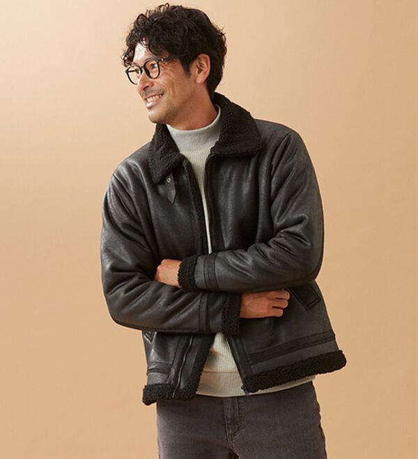 「裏ボアレザー調ジャケット（メンズジャケット）」｜詳細画像