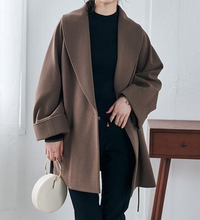 RANAN（ラナン）の「ウール調ビッグカラーガウンコート（ハーフコート）」