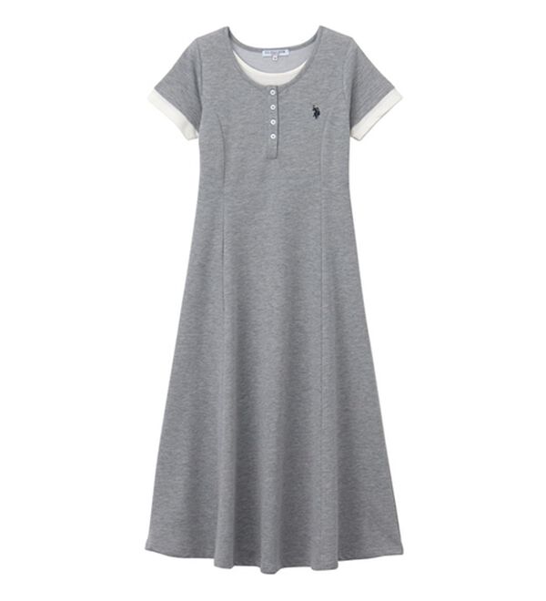 GeeRA（ジーラ）の「【ＵＳ．ＰＯＬＯ．ＡＳＳＮ】レイヤード風ヘンリーネック半袖ワンピース（カットソーワンピース）」｜詳細画像