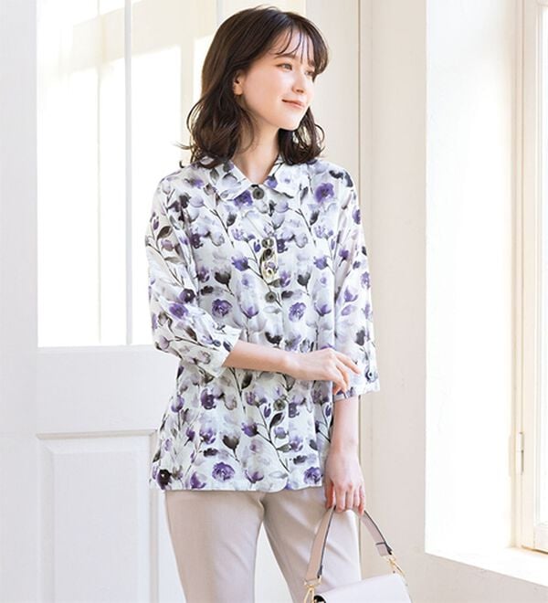 ルフラン（ルフラン）の「【２色組】日本製　花柄ブラウス（ブラウス）」｜詳細画像