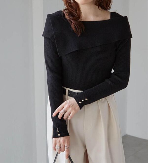 RANAN（ラナン）の「アシメオフショルリブニット（ニット・セーター）」｜詳細画像