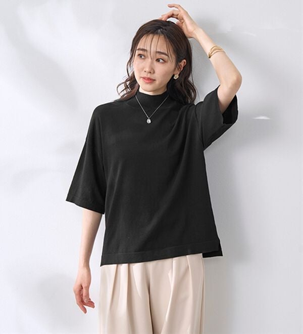 BELLUNA（ベルーナ）の「【選べるデザイン】Ｔシャツが苦手な方に！ひんやり綿混ニットＴ（ニット・セーター）」｜詳細画像