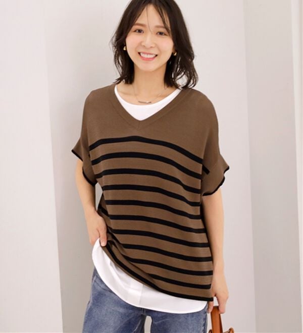 BELLUNA（ベルーナ）の「シャリ感！VネックドルマンニットT（ニット・セーター）」｜詳細画像