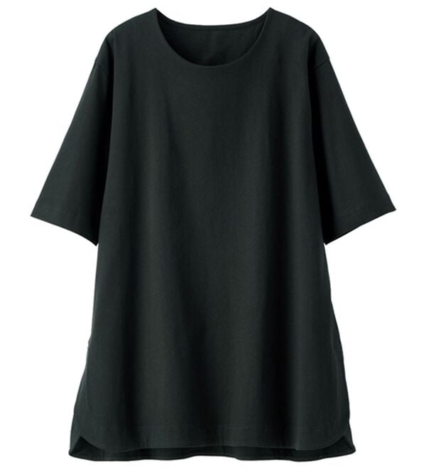 BELLUNA（ベルーナ）の「＜プレミアムスムースコットン＞ロング丈Ｔシャツ（カットソー）」｜黒