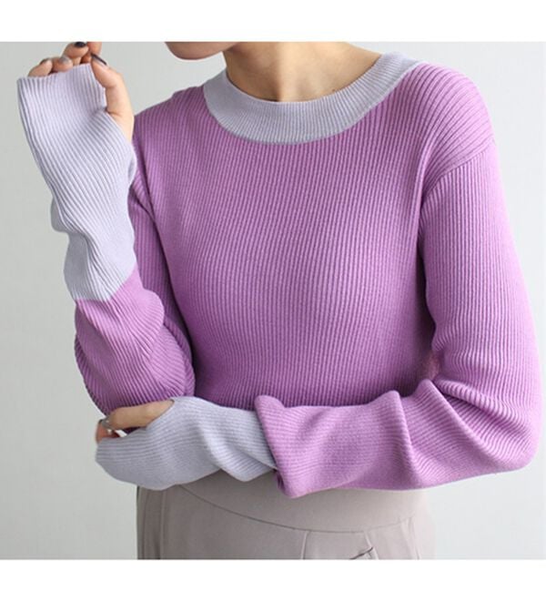 GeeRA（ジーラ）の「指穴配色デザイン柔らかリブニット（ニット・セーター）」｜詳細画像