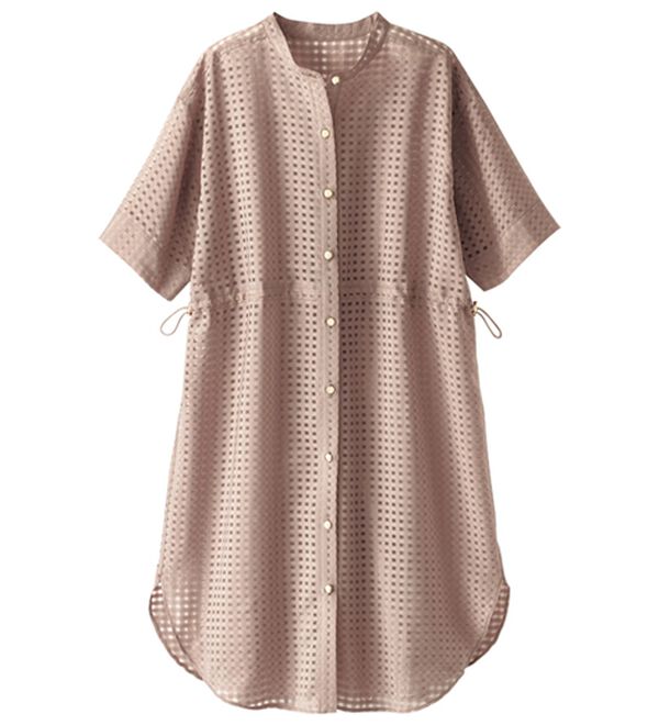 BELLUNA（ベルーナ）の「シアーチェック大人顔ロング丈シャツ（シャツワンピース）」｜詳細画像