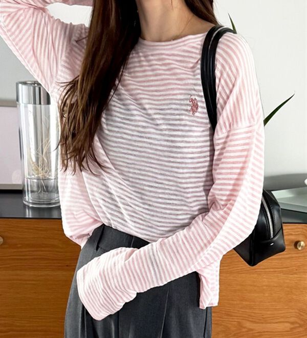 GeeRA（ジーラ）の「【Ｕ．Ｓ．ＰＯＬＯ　ＡＳＳＮ．】スラブシアーロンＴ（Tシャツ）」｜ピンク系ボーダー