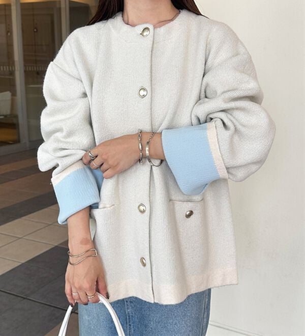 RANAN（ラナン）の「裏配色ゴールド調ボタンニットコーディガン（ニットカーディガン）」｜詳細画像