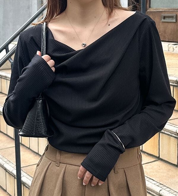 RANAN（ラナン）の「【新色追加】上品ドレープリブロングＴシャツ（カットソー）」｜詳細画像