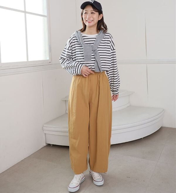 A HAPPY MARILYN（アハッピーマリリン）の「【Ｌ～８Ｌ／選べる丈】綿１００％バレルレッグパンツ（ワイドパンツ・ガウチョ）」｜詳細画像