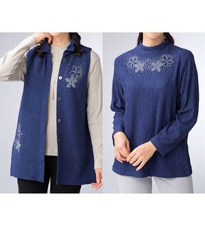 ルフラン（ルフラン）の「ストーン付ジャカードアンサンブル＜テエリア＞（アンサンブル）」｜ネイビー