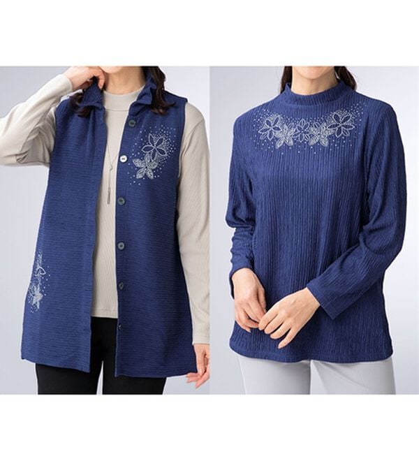 ルフラン（ルフラン）の「ストーン付ジャカードアンサンブル＜テエリア＞（アンサンブル）」｜ネイビー