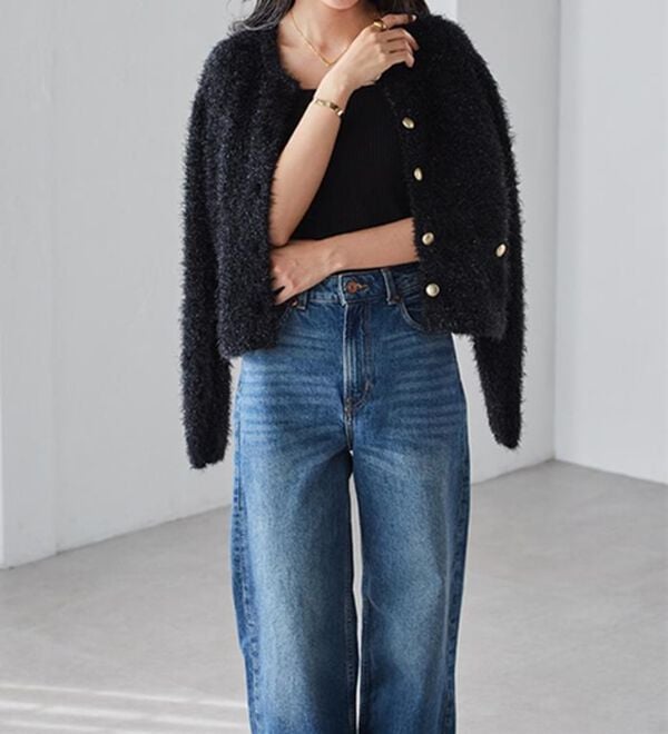 RANAN（ラナン）の「ゴールド調ボタンラメシャギーカーディガン（ニットカーディガン）」｜詳細画像